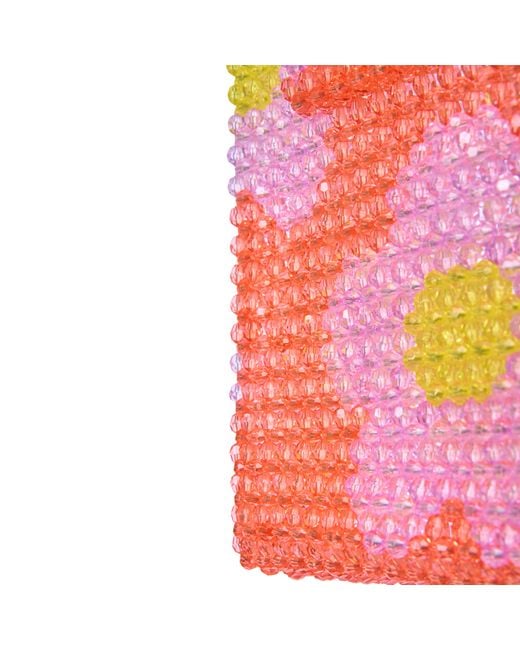 Tillie Beads Pink Daisy Square Handle Tote Bead Bag