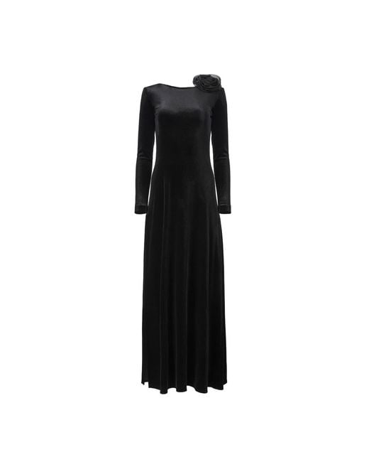 Lita Couture Black Velvet Flower Appliqué Dress