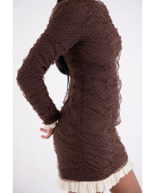 Amy Lynn Brown Edie Polka Swiss Dot Ruffle Hem Mini Dress