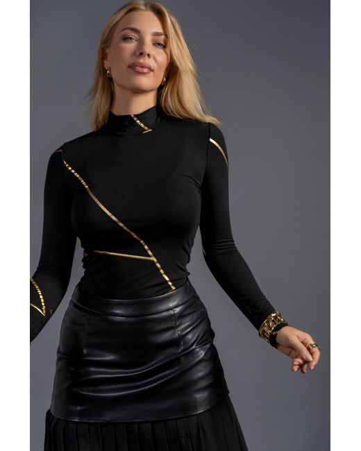 Esther Saadia Black Geometric Mock Neck Kintsugi