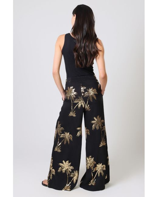 Traffic People Black Palms Of Sequin Rene Wide Leg Trousers