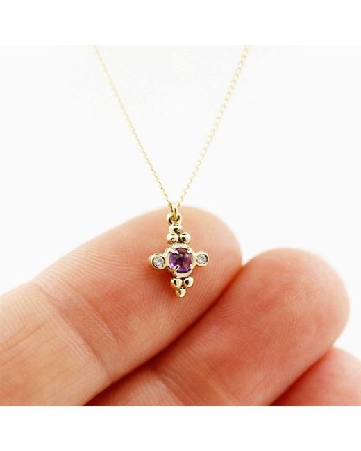 Lee Renee Metallic Amethyst & Diamonds Cross Necklace
