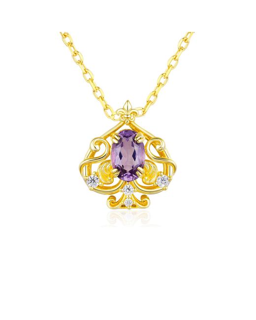 Azura Jewelry New York Metallic Leafy Spade Amethyst Necklace Vermeil