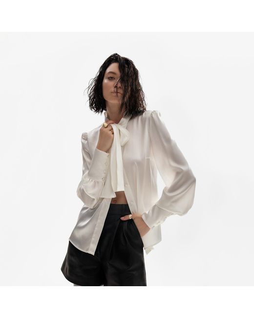 Lita Couture White Silk Pussy-Bow Shirt