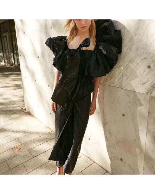Miro Misljen Black Midnight Ruffle Statement Gown