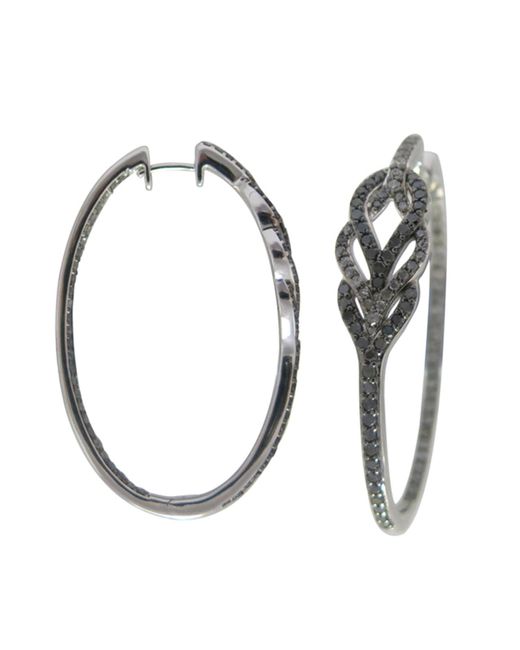 Artisan Metallic 18k White Gold & Silver With White And Black Diamond Hoop Earrings