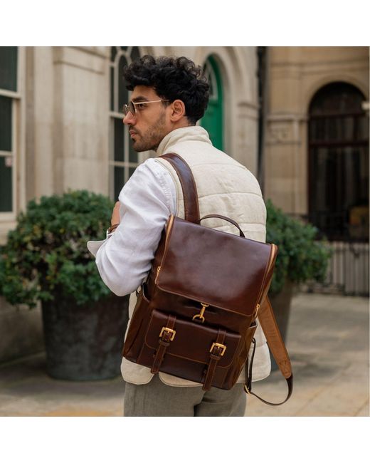 Time Resistance Brown Large Leather Backpack for men