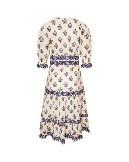 LAtelier London White Floral Block Print Cotton Midi Dress