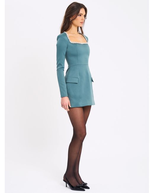 Miss Circle New York Blue Gabella Dark Long Sleeve A-Line Mini Dress With Crystal Trim