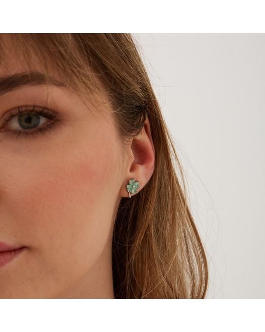 Spero London Green Four Leaves Clover Sterling Stud Earring