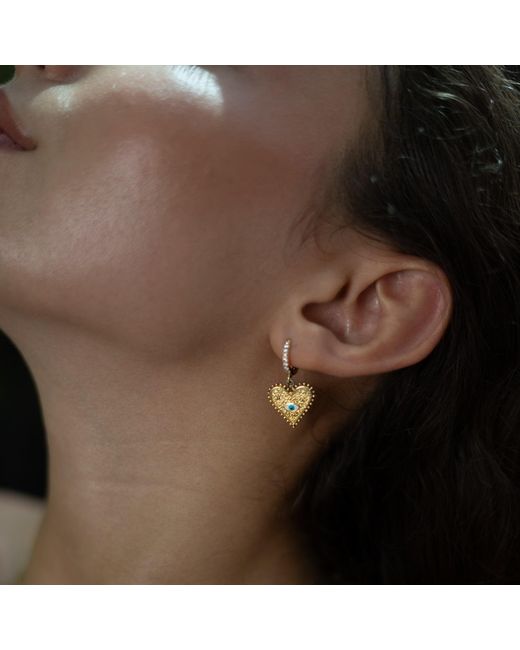 Ebru Jewelry Metallic Guardian Heart Evil Eye Vermeil Earrings