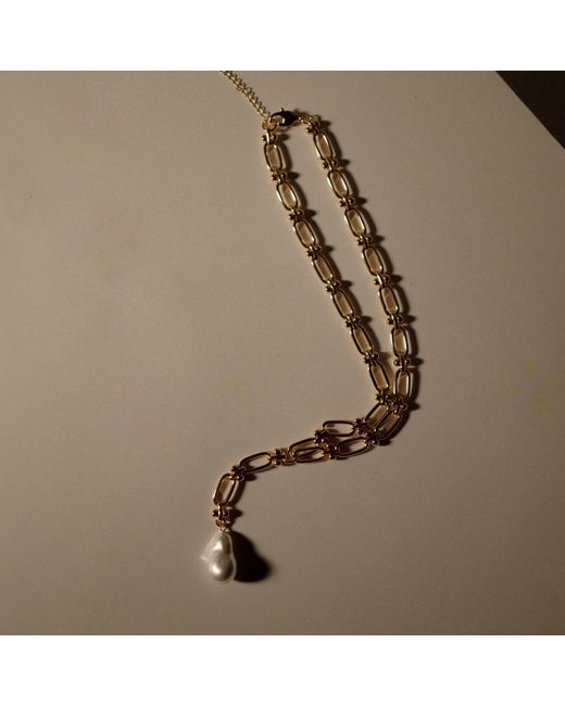 Leeada Jewelry Metallic Chloe Maxi Pearl Lariat Necklace