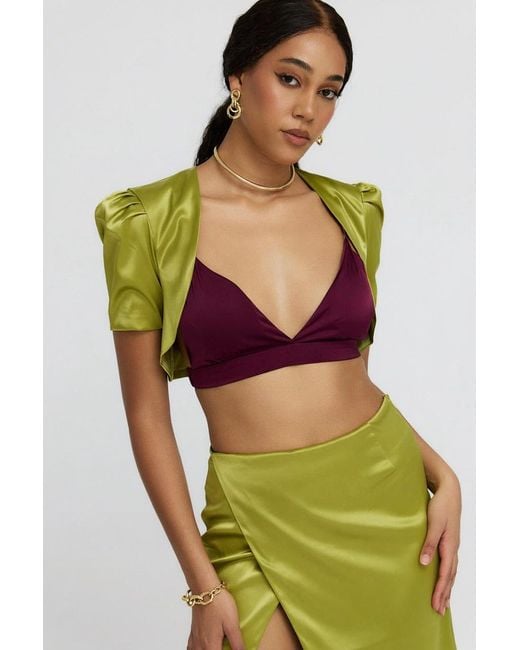 Why Mary Green Victoria Chartreuse Satin Bolero Jacket