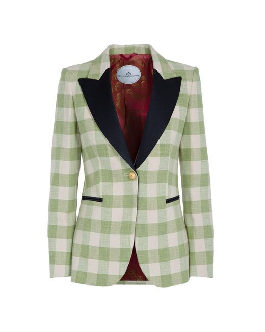 The Extreme Collection Green Single Breasted Plaid Cotton Blend Blazer With Velvet Flaps Berry