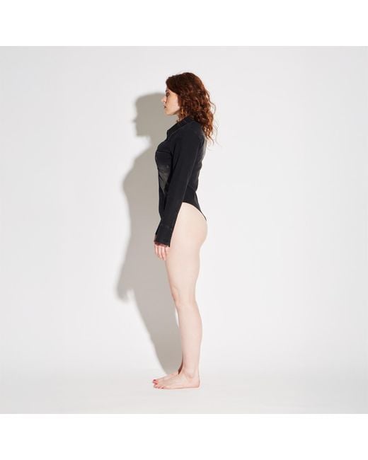 Circular Path Black Denim Bodysuit