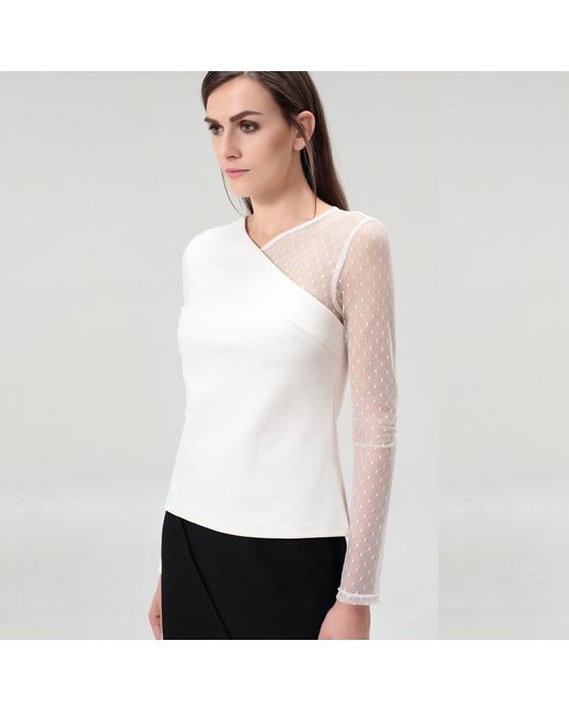 Smart and Joy White Asymmetric Milano And Tulle Top