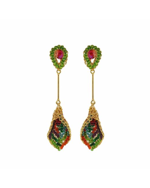 Lavish by Tricia Milaneze Green Multi & Tulip Handmade Crochet Earrings