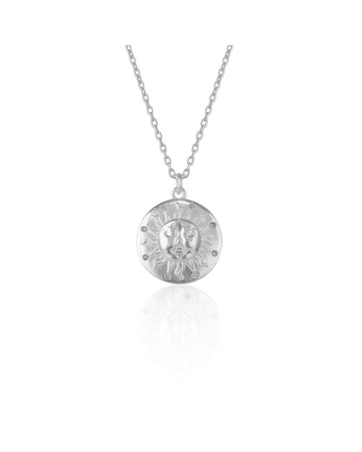 Spero London Metallic Sun Embossed Silhouette Sterling Medal Necklace
