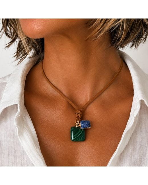 Persia Dona Jewelry Green Malachite X Lapis Leather Choker
