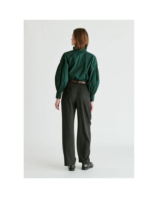 Paisie Green Puff Sleeve Shirt With Ruffled Collar