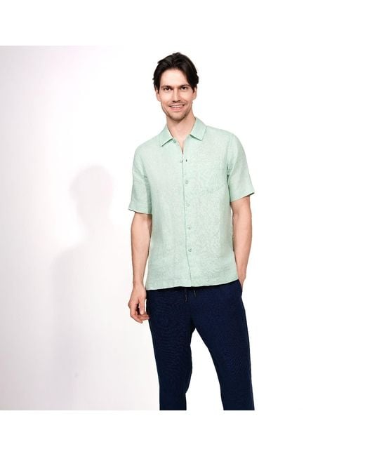 Maison Tangerine Green Mint Linen Short Sleeve Shirt For for men