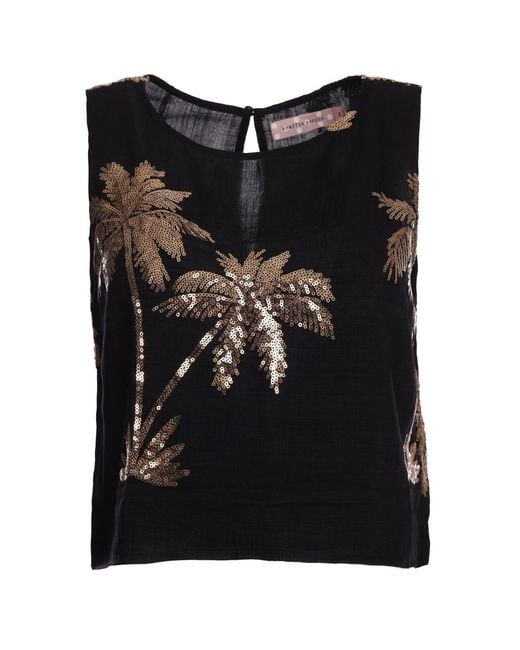 Traffic People Black Palms Of Sequin Sleeveless Evie Top