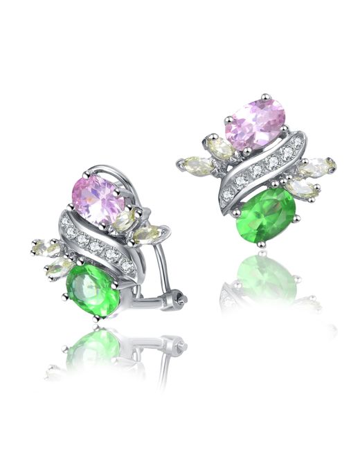 Genevive Jewelry Cubic Zirconia Sterling Silver White Gold Plated Pink And Green Earrings