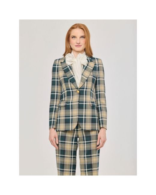 The Extreme Collection Green Neutrals Checked Earth Tone Blazer Murray