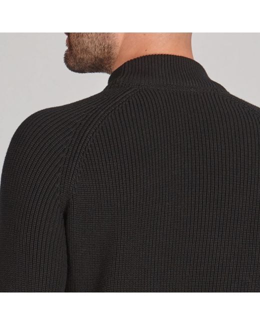 Paul James Knitwear Black Midweight Cotton Byrne Ribbed Mock Turtle Neck Jumper for men