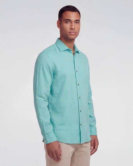 Lords of Harlech Blue Lionel Linen Button Down Shirt for men