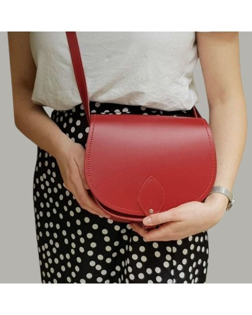 Zatchels Red Handmade Leather Small Saddle Bag