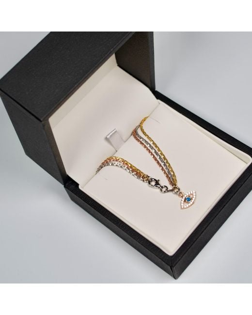 Kaizarin Metallic Rose Triple, And Rose Bracelet With Evil Eye Charm Drop