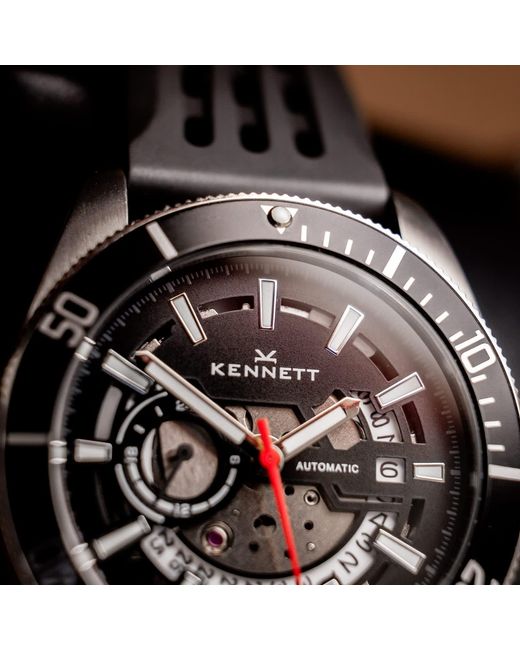 Kennett Watches & Accessories Black Viktor Automatic Watch Perforated Fkm Strap for men