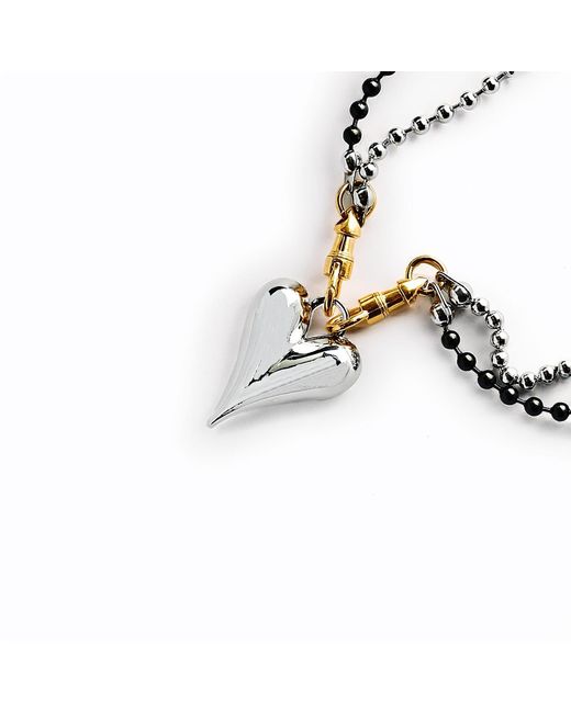 Kirei Metallic Chrome Heart Necklace – Stainless Steel With Mixed Finishes