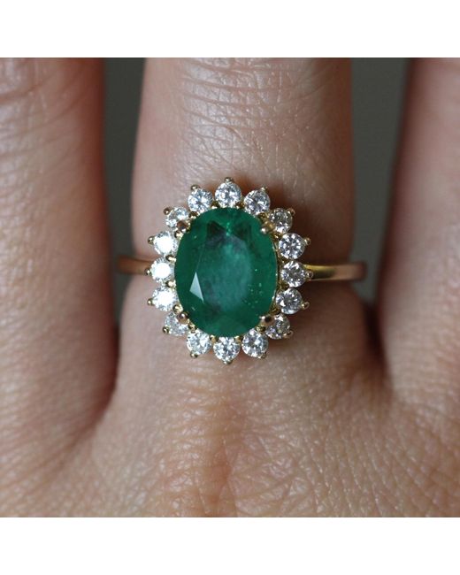 VicStoneNYC Fine Jewelry Green Unique Stone Halo Vermeil Ring