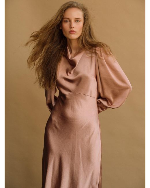 Loom London Brown Neutrals / Sadie Blush Pink Cowl Neck Midi Dress