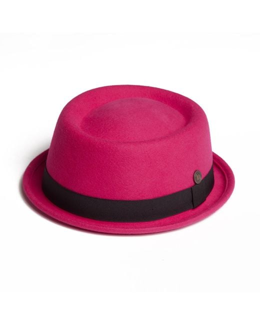 Dasmarca Hats Pink Jack Fuchsia Felt Skimpy Brim Short Brim Rude Boy Mod Style Porkpie Hat for men