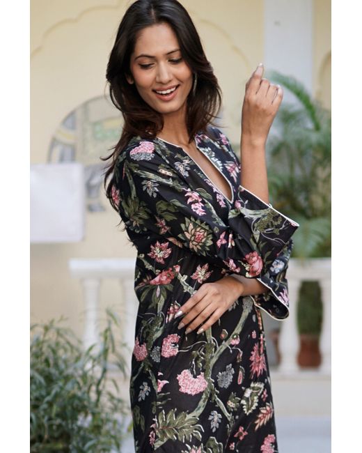 La Mandarine Black Kaftan, Juanita Long Kaftan Dress, Beach Kaftan, Luxury Beach Coverup With Pockets