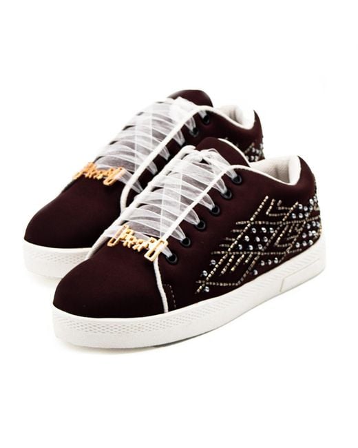 Rettrose Black Amaya Luxury Chocolate Lycra Handmade Embellished Tennis Shoe