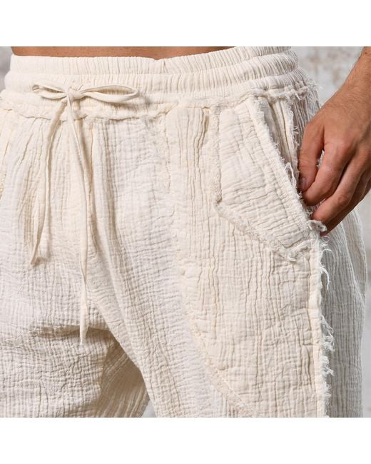 Zhenabia White Tribe Pants Boho Cotton Summer Pants for men