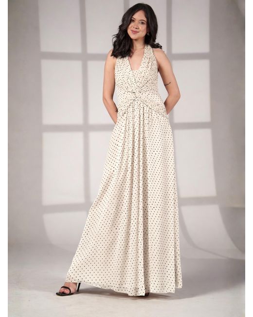 Rose & Nancy White Neutrals Sophi Polka Dot Print Halter Neck Maxi Dress