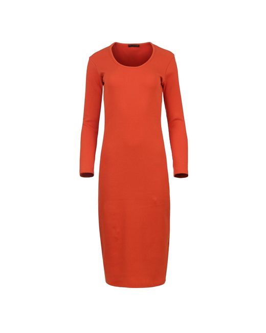 Conquista Red Long Sleeve Round Neck Midi Dress