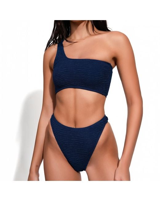 Maison Tangerine Blue Mykonos Crinkle Swimsuit Bikini Deep