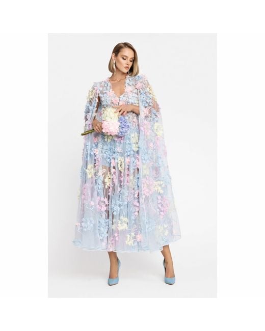 MATSOUR'I Blue Dress Hortensia With Detachable Sleeves Midi