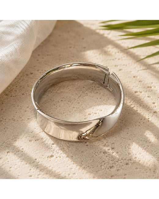 Rare Matters Jewelry Metallic Modern Sculptural Stainless Steel Hinge Cuff Bracelet