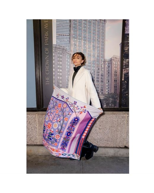 Jessie Zhao New York Blue Double Sided Wool Silk Scarf Of Flower Imagination