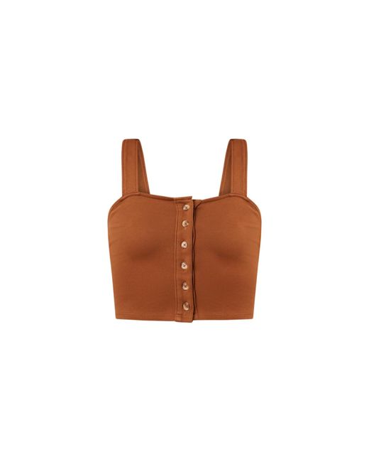 Known Supply Brown Cropped Button Tank