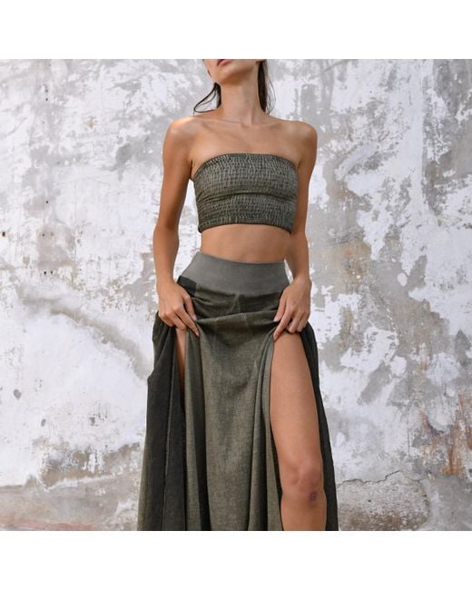 Zhenabia Green Zhe Skirt Boho High Slit Maxi Skirt