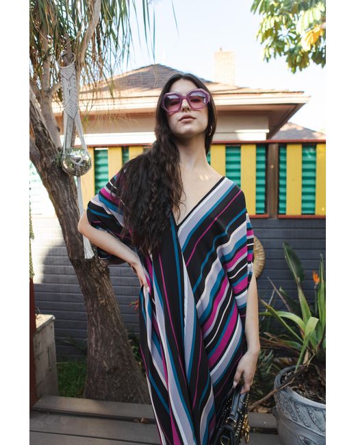 Jennafer Grace Black Raspberry Stripe Caftan Kaftan Dress