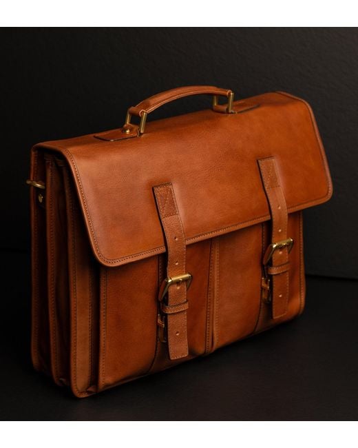 Time Resistance Brown Leather Satchel Bag for men
